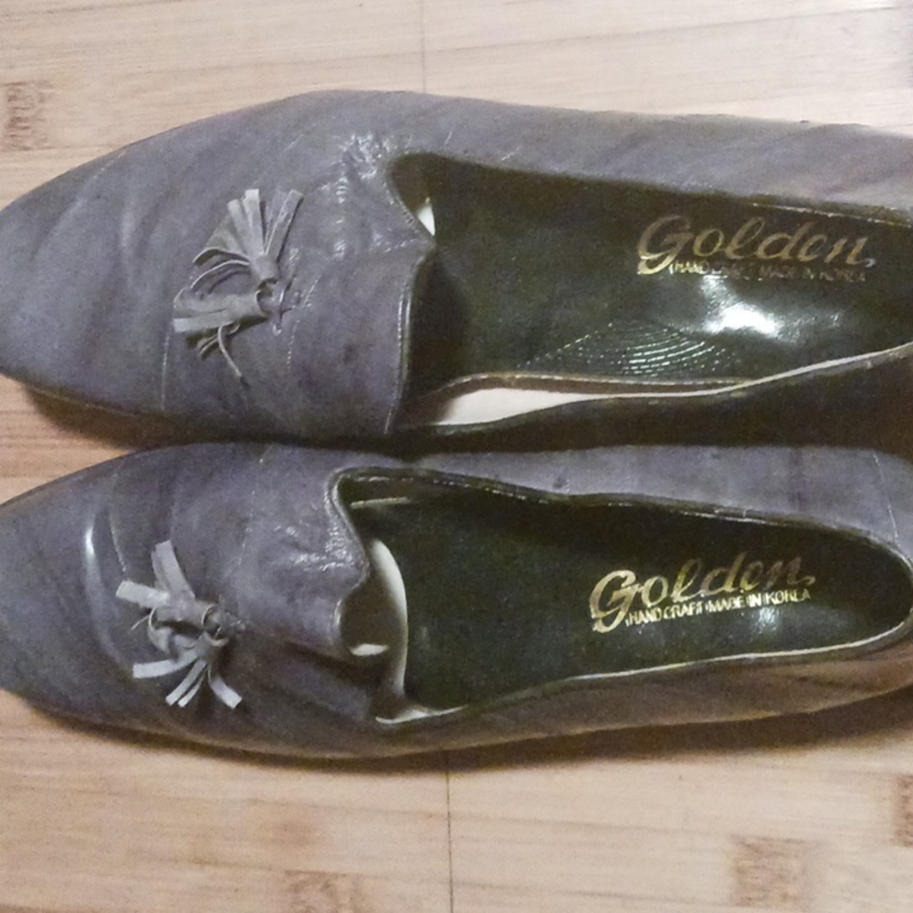 Golden  Grey w Tassels Eel Skin Shoes size 9.5